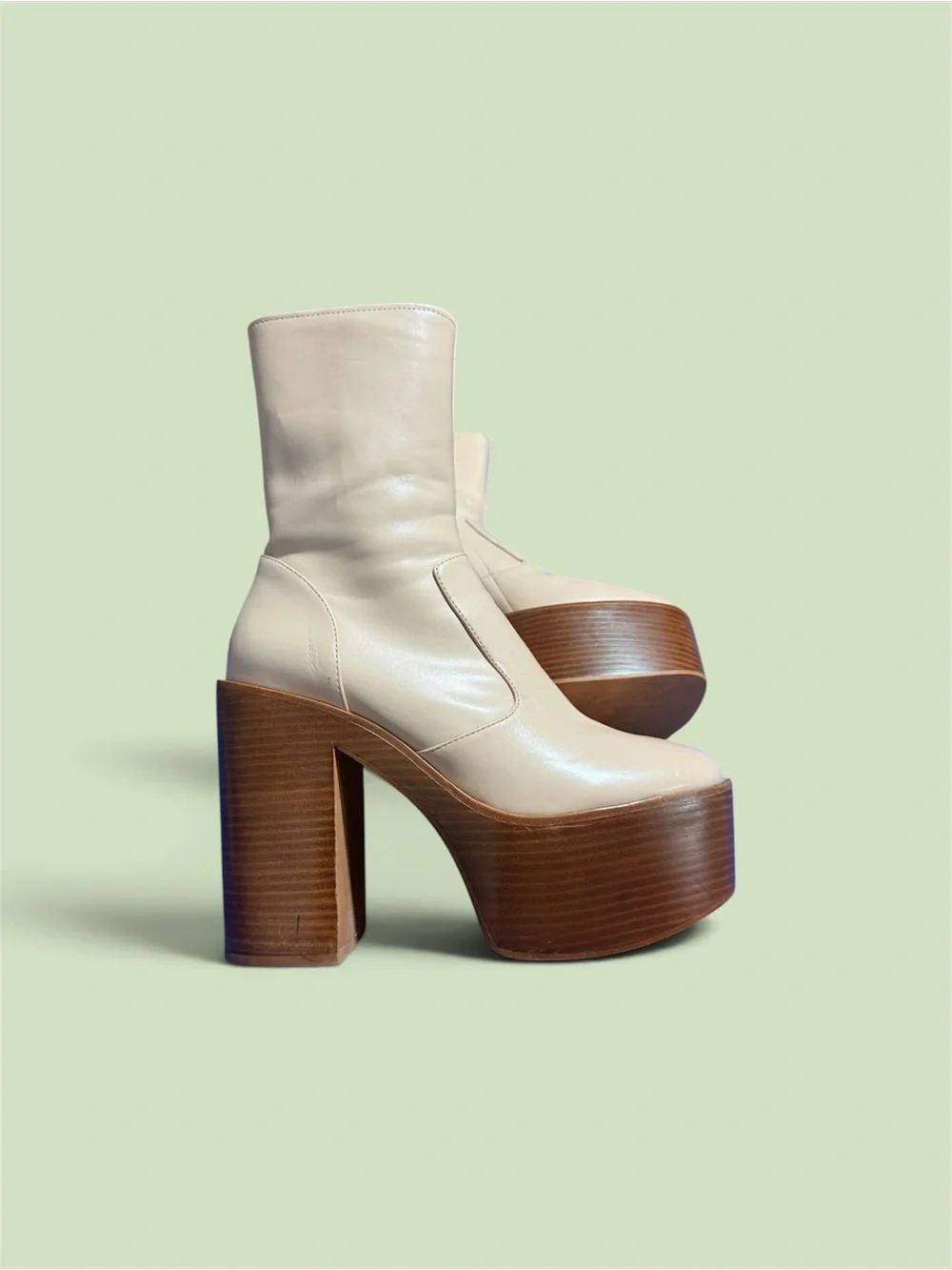 Jeffrey Campbell Cream Patent Platform Mid-Calf Boots